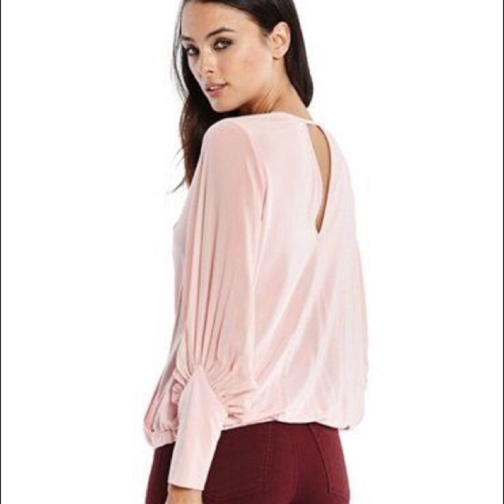 GUESS BY MARCIANO Balletcore Crossover Hallow Blouse Blush Pink Small